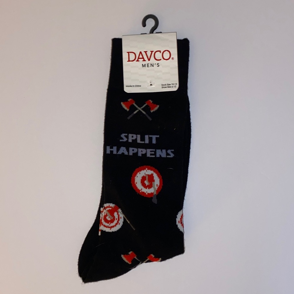NWT Mens Fun Split Happens Crew Black, White and Red Socks OS